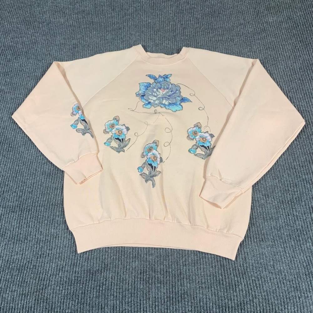 Vintage Fruit of the Loom Sweatshirt Womens Large Floral Embroidered 90s USA